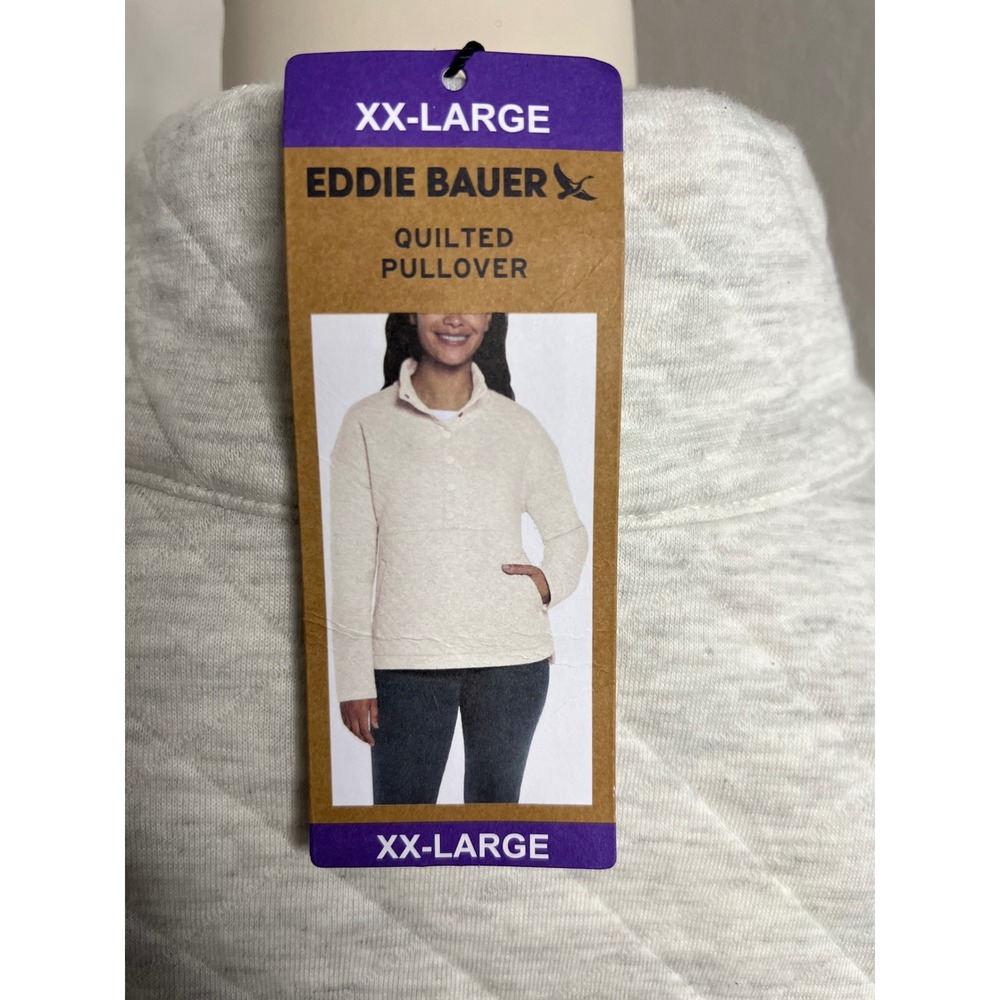 Eddie Bauer Quilted Pullover Womens XXL Cream Mock Neck Button Up Top - Picture 2 of 3